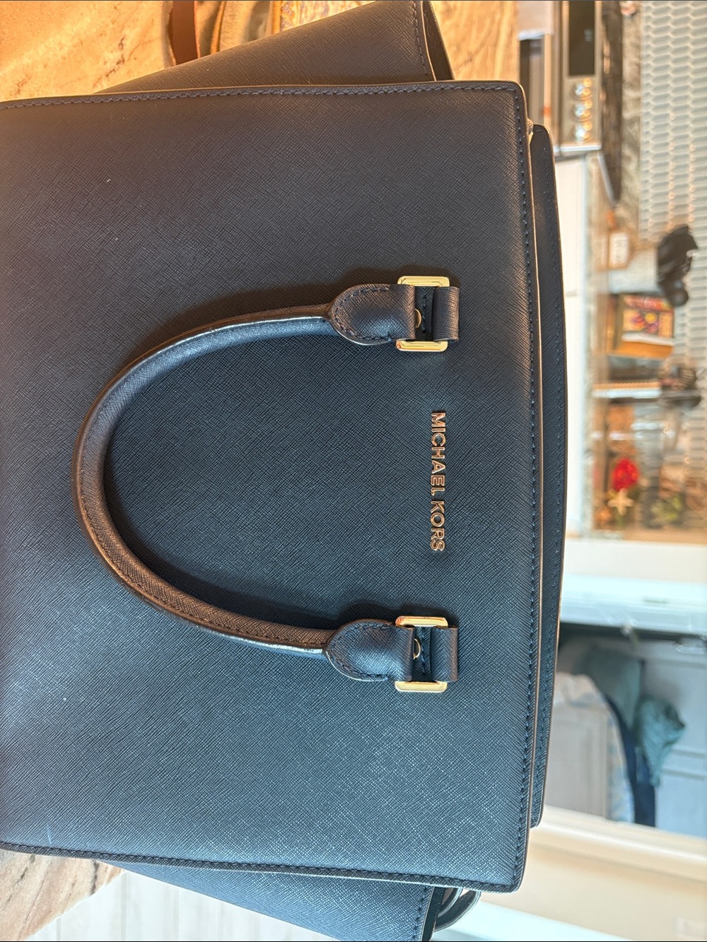 Michael Kors Navy Saffiano Leather Men’s Briefcase Tote with Gold Hardware